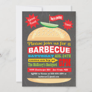 Chalkboard Hamburger Barbecue Party Invitation Kaart