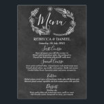 Chalkboard Handgetekende Floral Garland Bruiloft Menu<br><div class="desc">Met rustieke bloemenslinger handgetekende illustraties en stijlvol script op een krijtbordachtergrond. Personaliseer met uw speciale bruiloft dag menu informatie. Ontworpen door Thisnotme©</div>
