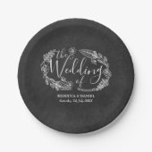Chalkboard Handgetekende Floral Garland Bruiloft Papieren Bordje (Voorkant)