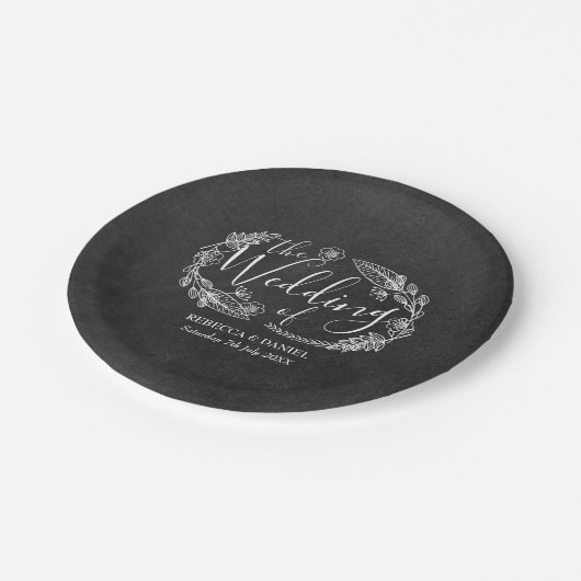 Chalkboard Handgetekende Floral Garland Bruiloft Papieren Bordje (Gekanteld)