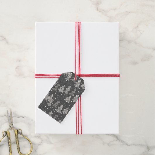 Chalkboard handgetekende kerstbomen zagen cadeaulabel (Met Touw)