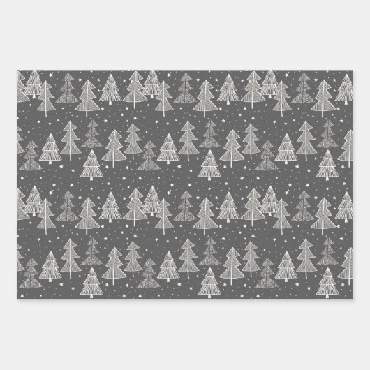 Chalkboard handgetekende kerstbomen zagen inpakpapier vel (Voorkant)