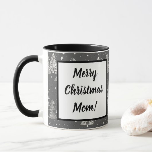 Chalkboard handgetekende kerstbomen zagen mok (Met donut)