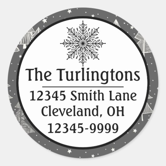 Chalkboard handgetekende kerstbomen zagen ronde sticker (Voorkant)