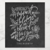 Chalkboard Happiest Feestdagen Wijn Etiket (Enkel label)