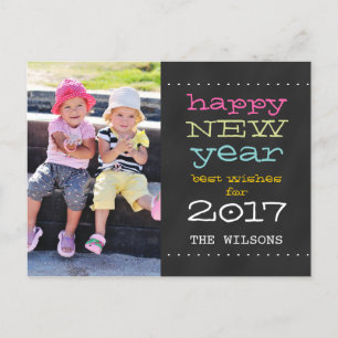 Chalkboard Happy New Year Holiday Photo Postcard Feestdagenkaart
