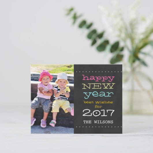 Chalkboard Happy New Year Holiday Photo Postcard Feestdagenkaart (Staand voorkant)