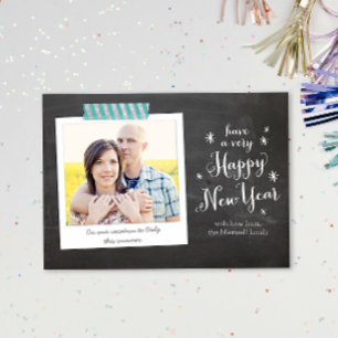 Chalkboard Happy New Year Photo Card Feestdagenkaart