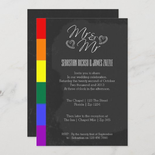 Chalkboard hartdeeg met Pride Detail Weddenschap Kaart (Voorkant / Achterkant)