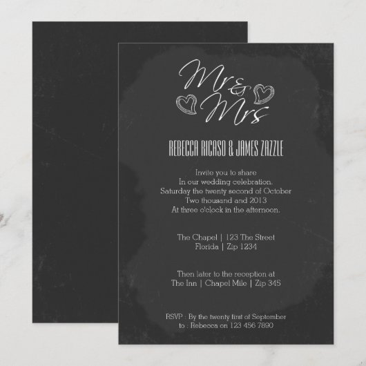 Chalkboard Heart Doodle Wedding Kaart (Voorkant / Achterkant)