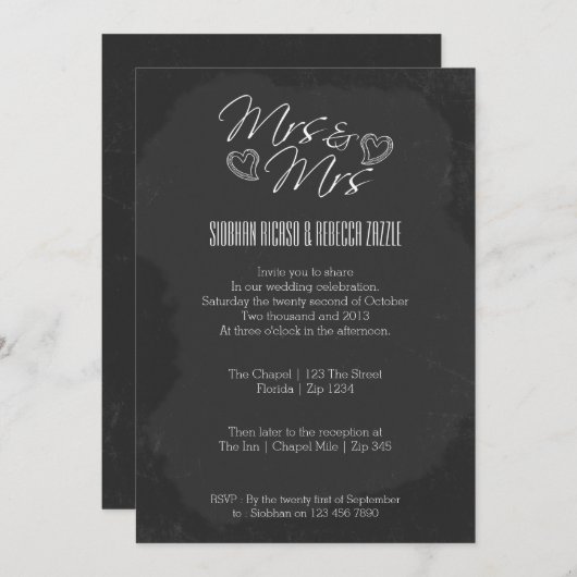 Chalkboard Heart Doodle Wedding Kaart (Voorkant / Achterkant)