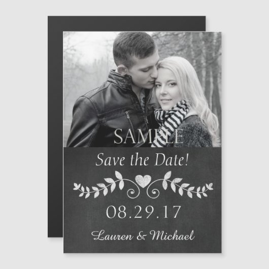 Chalkboard Heart Save the Date Wedding Magnetische Uitnodiging (Voorkant / Achterkant)