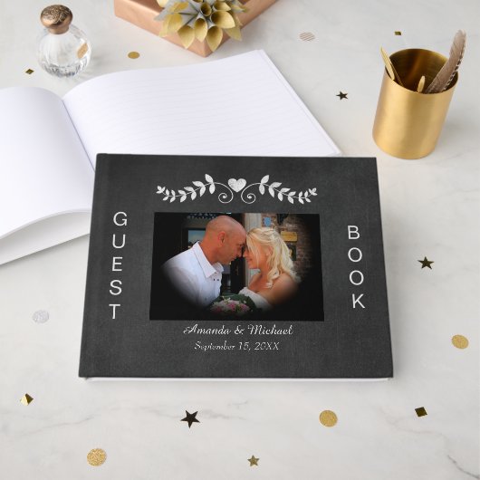 Chalkboard Heart Scroll Wedding Gastenboek (Voorkant open)