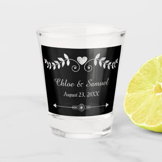 Chalkboard Heart Wedding Celebration Shot Glass Shot Glas (Voorkant)
