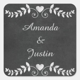 Chalkboard Heart Wedding gepersonaliseerd Vierkante Sticker