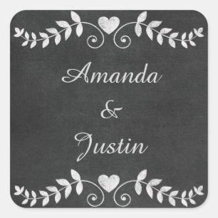 Chalkboard Heart Wedding gepersonaliseerd Vierkante Sticker
