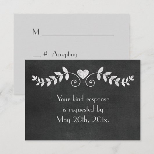 Chalkboard Heart Wedding RSVP Kaartje (Voorkant / Achterkant)
