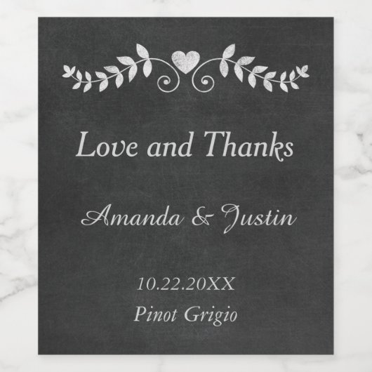 Chalkboard Heart Wedding Wijn Etiket (Enkel label)