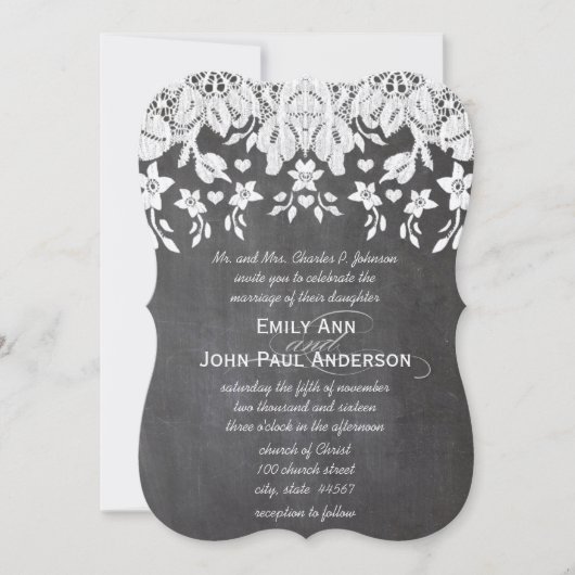 Chalkboard Hearts and Lace Elegant Wedding Kaart (Voorkant)
