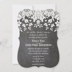 Chalkboard Hearts and Lace Elegant Wedding Kaart
