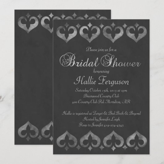 Chalkboard Hearts Bridal Shower Invitation Kaart (Voorkant / Achterkant)