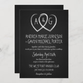 Chalkboard Hearts Monogram Huwelijksuitnodiging Kaart (Voorkant / Achterkant)