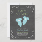 Chalkboard Hearts Twin Boys Blauw Baby shower Kaart (Voorkant)