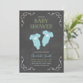 Chalkboard Hearts Twin Boys Blauw Baby shower Kaart (Staand voorkant)