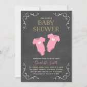 Chalkboard Hearts Twin Meisjes Roze Baby shower Kaart (Voorkant)