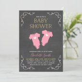 Chalkboard Hearts Twin Meisjes Roze Baby shower Kaart (Staand voorkant)