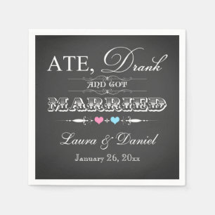 Chalkboard, Hearts Wedding Napkins Servetten