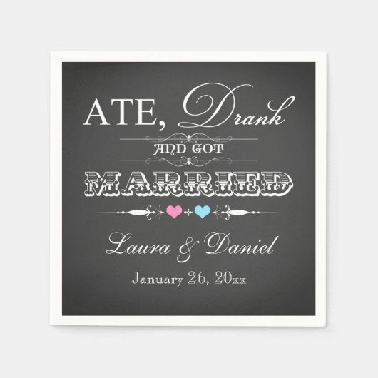 Chalkboard, Hearts Wedding Napkins Servetten (Voorkant)