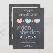 Chalkboard Hearts Wedding Save the Date Aankondigingskaart (Voorkant / Achterkant)