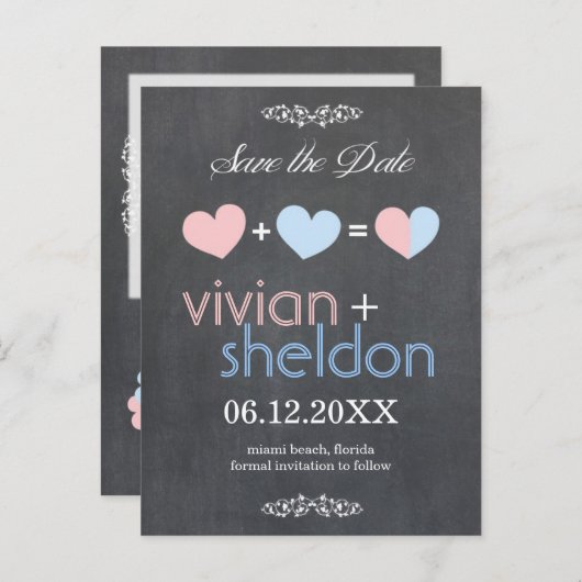 Chalkboard Hearts Wedding Save the Date Aankondigingskaart (Voorkant / Achterkant)