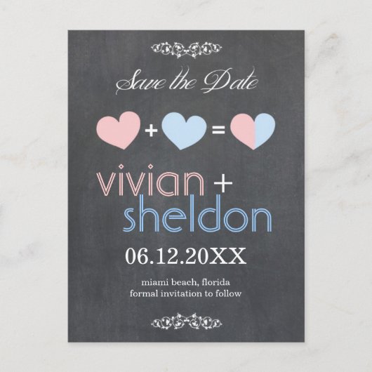 Chalkboard Hearts Wedding Save the Date Aankondigingskaart (Voorkant)
