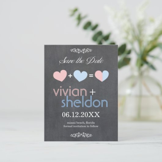 Chalkboard Hearts Wedding Save the Date Aankondigingskaart (Staand voorkant)