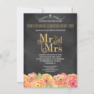 Chalkboard Herfst Floral Waterverf Wedding Invite Kaart
