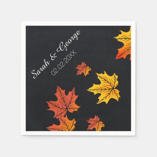 Chalkboard herfst gepersonaliseerde bruiloft serve servet (Voorkant)