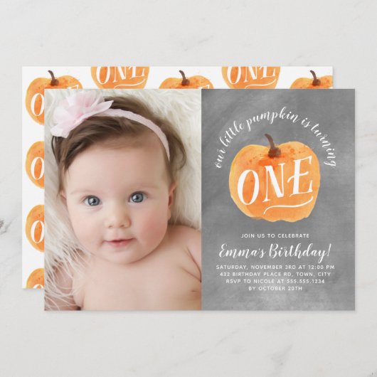 Chalkboard Herfst Pumpkin herfst eerste verjaardag Kaart (Voorkant / Achterkant)