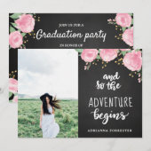 Chalkboard Het avontuur begint | Foto Afstuderen Kaart (Voorkant / Achterkant)