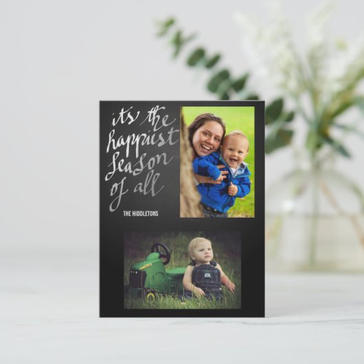 Chalkboard het gelukkigste seizoen van al manuscri briefkaart (Staand voorkant)