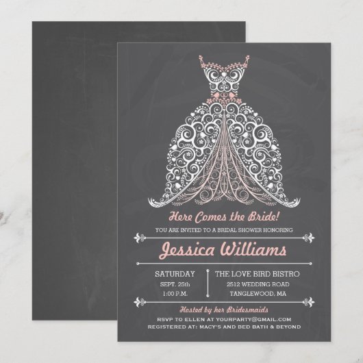 Chalkboard - Hier komt de Bride! vrijgezellenfeest Kaart (Voorkant / Achterkant)