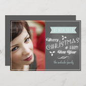 Chalkboard Holiday Flat Card Blauwe Kerstscroller Feestdagenkaart (Voorkant / Achterkant)