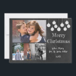 Chalkboard Holiday-fotokaart Feestdagenkaart<br><div class="desc">Chalkbordontwerp met witte ornamenten met krijt en vrolijk kerstfeest. Voeg vier familiefoto's en jouw naam en datum toe. Familiefoto © Storytree Studios,  Stanford,  CA</div>