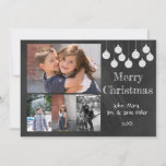 Chalkboard Holiday-fotokaart Feestdagenkaart<br><div class="desc">Chalkbordontwerp met witte ornamenten met krijt en vrolijk kerstfeest. Voeg vier familiefoto's en jouw naam en datum toe. Familiefoto © Storytree Studios,  Stanford,  CA</div>