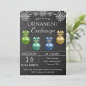 Chalkboard Holiday Ornament Exchange Party Invite Kaart (Staand voorkant)