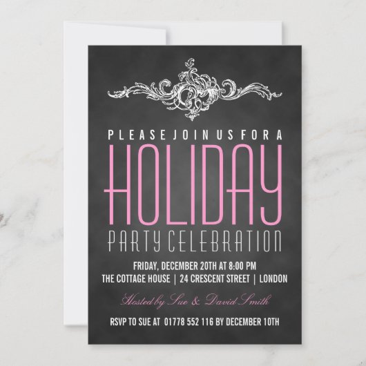 Chalkboard Holiday Party  Decor Black Pink Kaart (Voorkant)