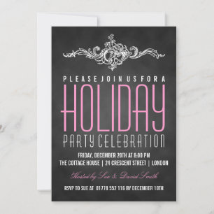 Chalkboard Holiday Party  Decor Black Pink Kaart