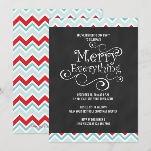 CHALKBOARD HOLIDAY PARTY INVITATION KAART (Voorkant / Achterkant)