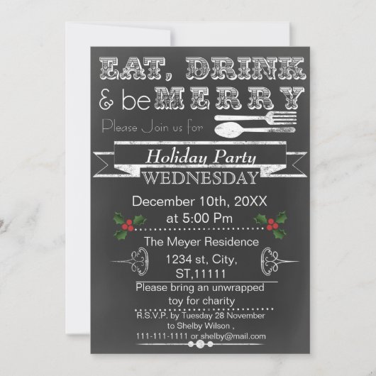 Chalkboard Holiday Party Invitation Kaart (Voorkant)